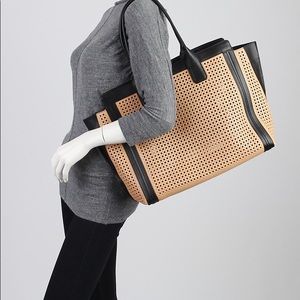 Chloe Alison Large Tote Bag Perforated Tan/Black